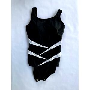 JODEE, SIZE 14, ONE PIECE SWIMSUIT, BLACK WITH WHITE DESIGN